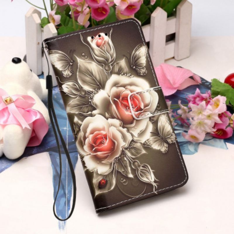 Housse Xiaomi Redmi 9A Rose Noire à Lanière