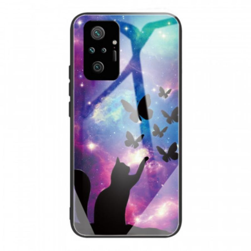 Coque Xiaomi Redmi Note 10 Pro Verre Trempé Chat et Papillons Dans l'Espace