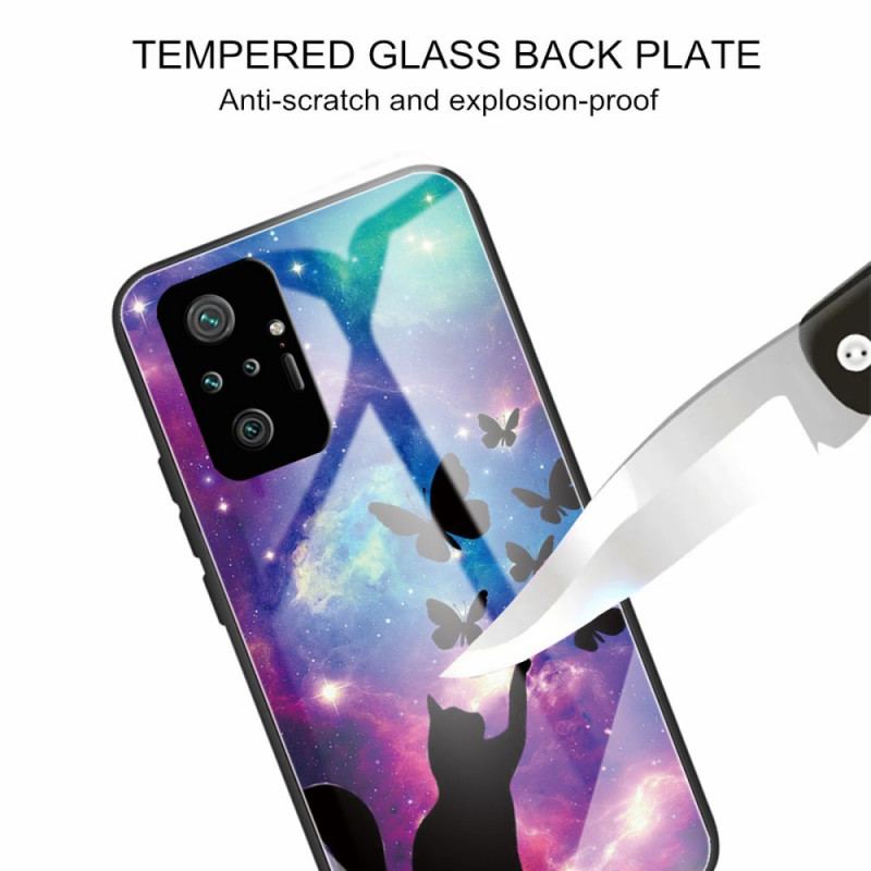 Coque Xiaomi Redmi Note 10 Pro Verre Trempé Chat et Papillons Dans l'Espace