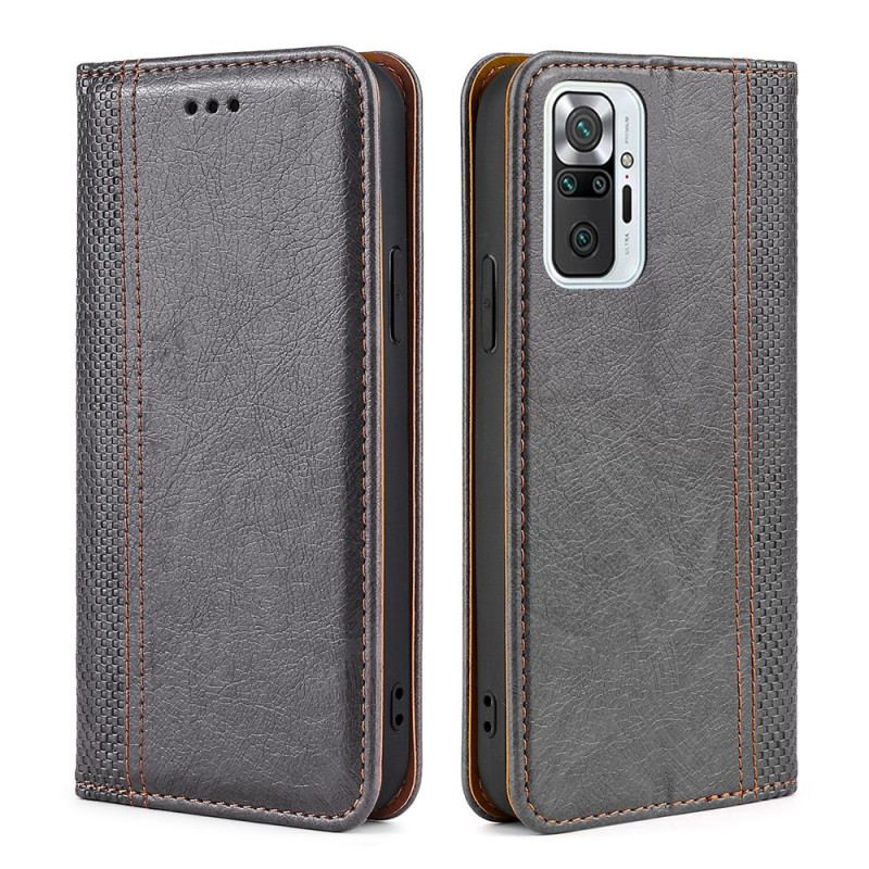 Flip Cover Xiaomi Redmi Note 10 Pro Cuir Litchi Fendu Coutures