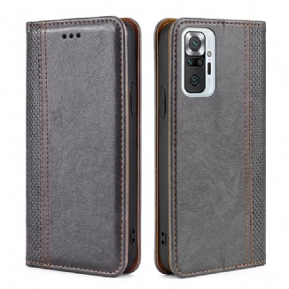 Flip Cover Xiaomi Redmi Note 10 Pro Cuir Litchi Fendu Coutures