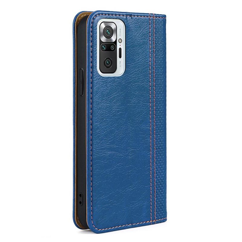 Flip Cover Xiaomi Redmi Note 10 Pro Cuir Litchi Fendu Coutures