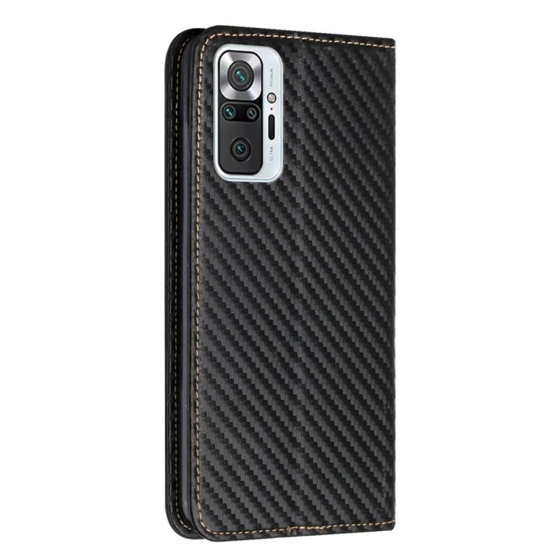 Flip Cover Xiaomi Redmi Note 10 Pro Fibre Carbone à Lanière