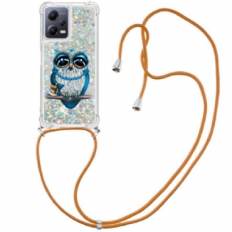 Coque Xiaomi Redmi Note 12/Poco X5 5G à Cordon Paillettes Miss Hibou