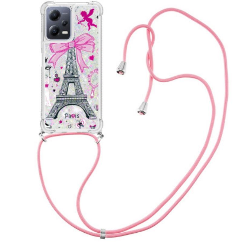 Coque Xiaomi Redmi Note 12/Poco X5 5G à Cordon Paillettes Tour Eiffel