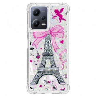 Coque Xiaomi Redmi Note 12/Poco X5 5G Paillettes Tour Eiffel