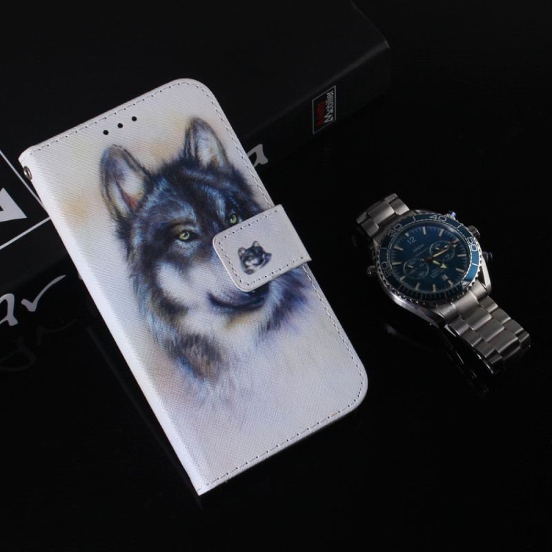 Housse Xiaomi Redmi Note 12/Poco X5 5G Loup Aquarelle à Lanière