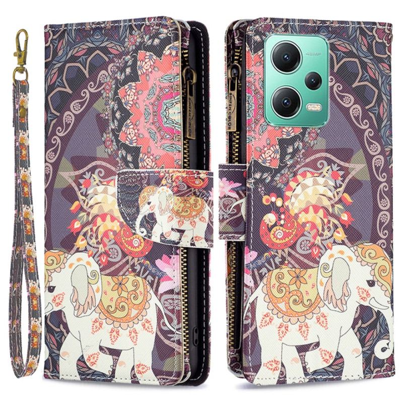 Housse Xiaomi Redmi Note 12/Poco X5 5G Poche Zippée Éléphant