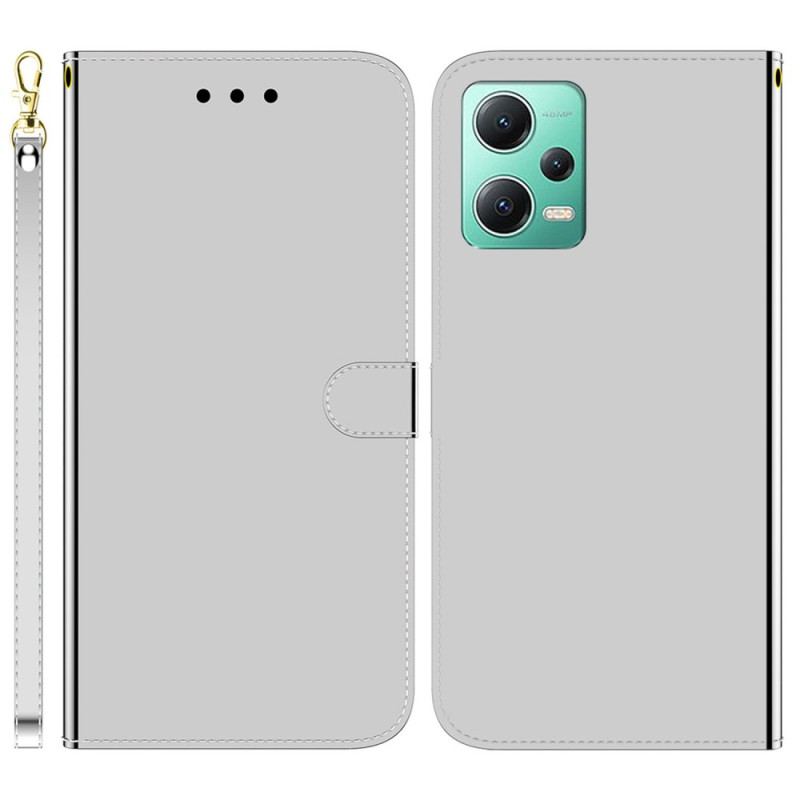 Housse Xiaomi Redmi Note 12/Poco X5 5G Simili Cuir Miroir avec Lanière