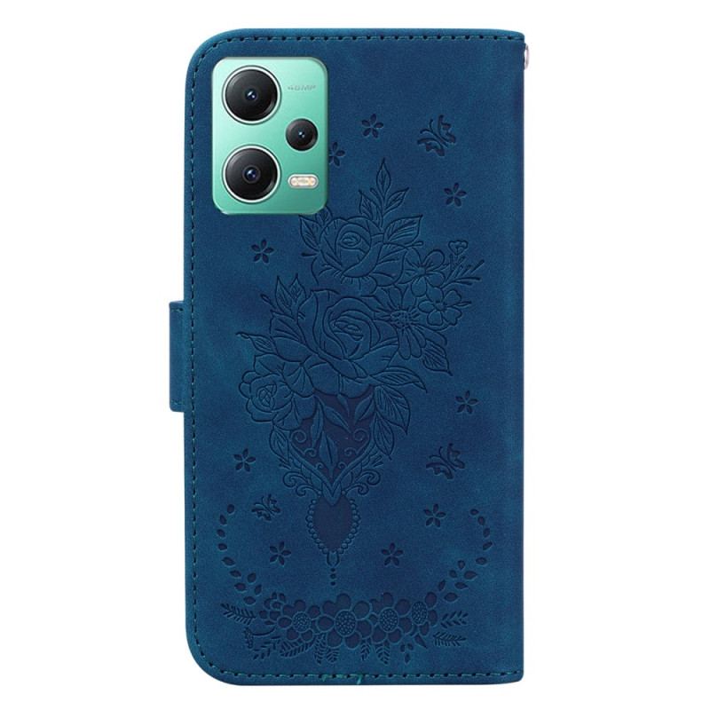 Housse Xiaomi Redmi Note 12/Poco X5 Roses et Papillons à Lanière