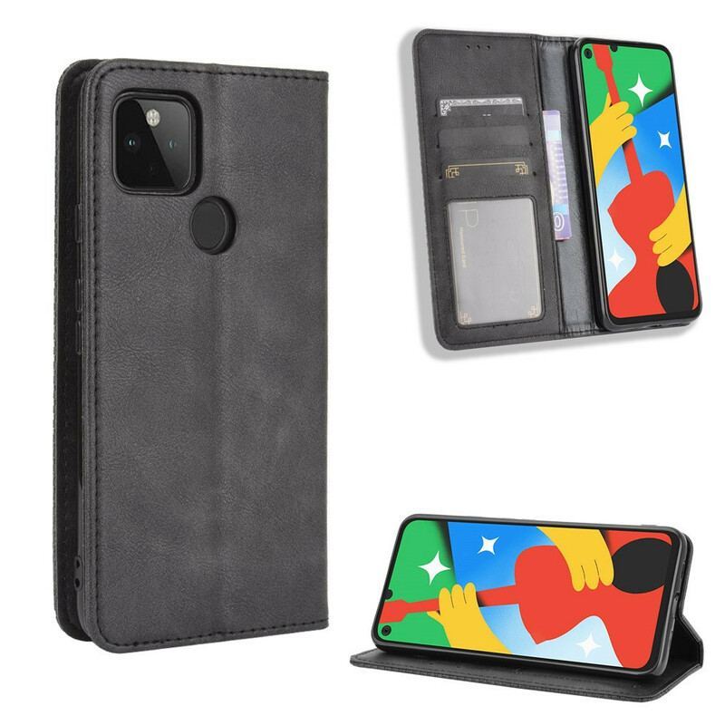 Flip Cover Goolge Pixel 4a 5G Effet Cuir Vintage Stylisé