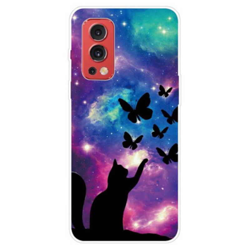 Coque OnePlus Nord 2 5G Chat et Papillons Dans l'Espace