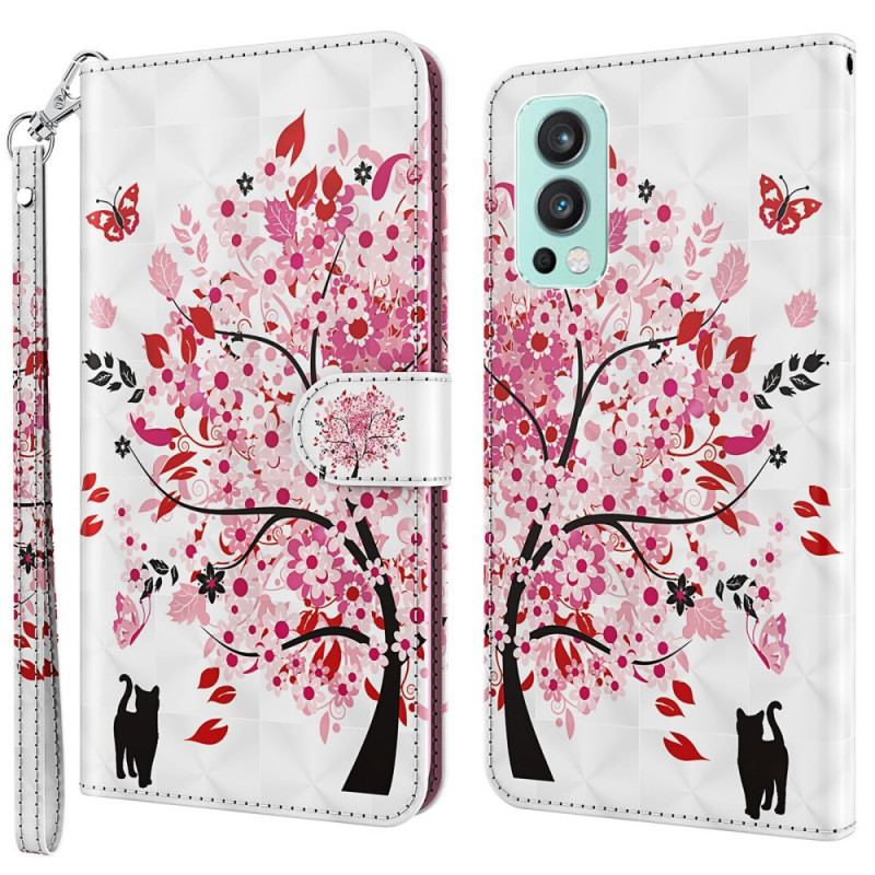 Housse OnePlus Nord 2 5G Arbre Rose et Chat Noir