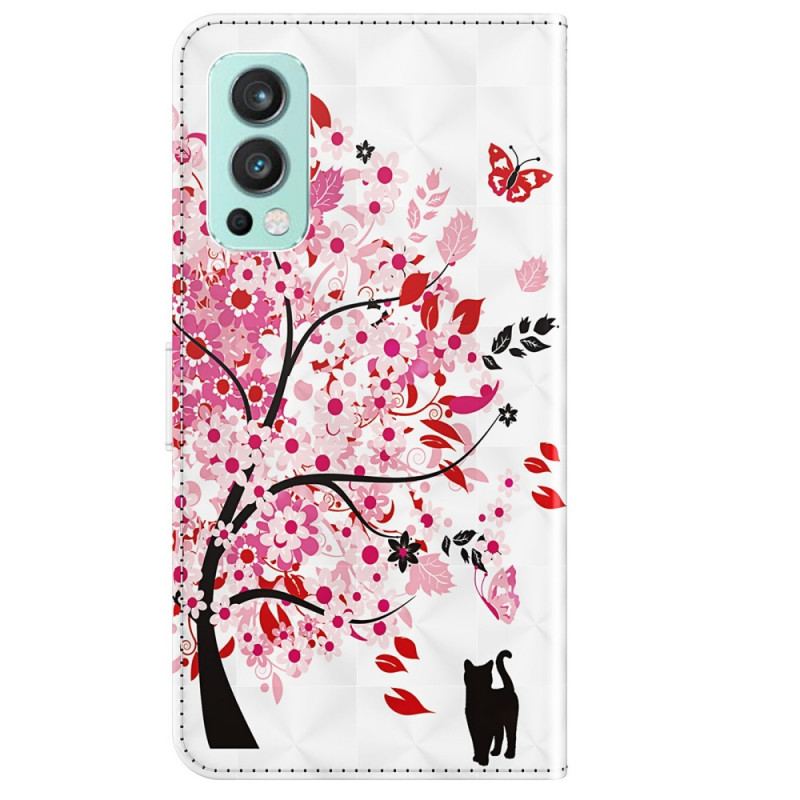 Housse OnePlus Nord 2 5G Arbre Rose et Chat Noir