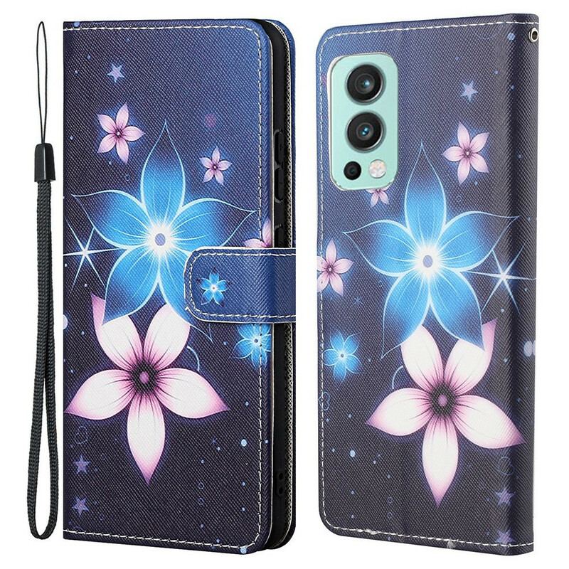 Housse OnePlus Nord 2 5G Fleurs Lunaires à Lanière