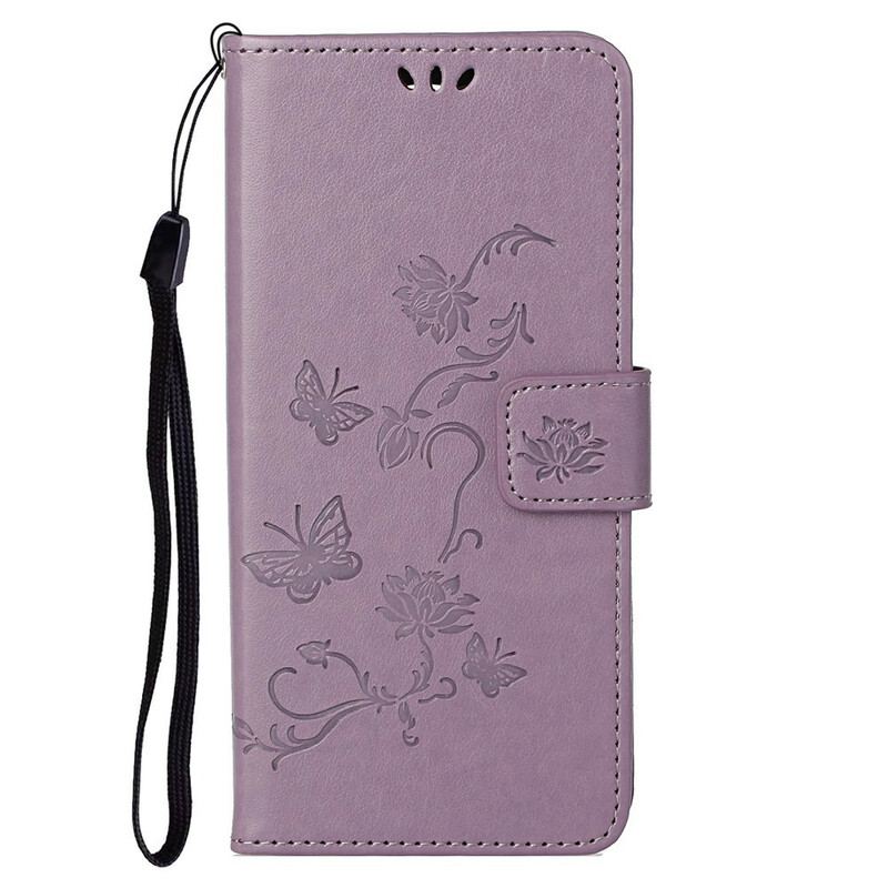 Housse OnePlus Nord 2 5G Papillons Et Fleurs À Lanière