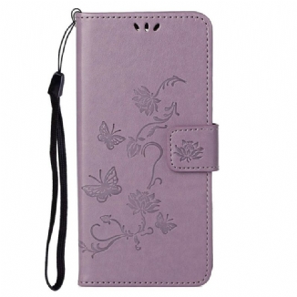 Housse OnePlus Nord 2 5G Papillons Et Fleurs À Lanière