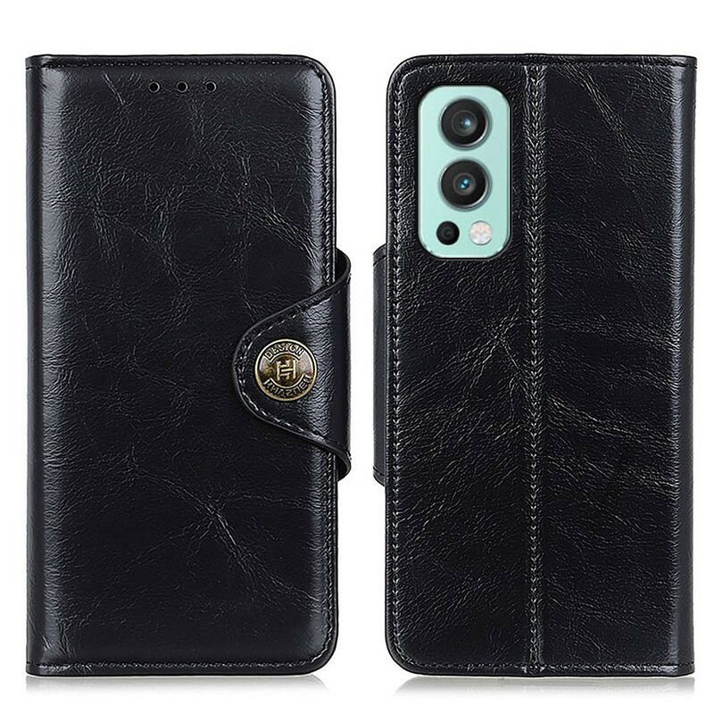 Housse OnePlus Nord 2 5G Simili Cuir Bouton Verni