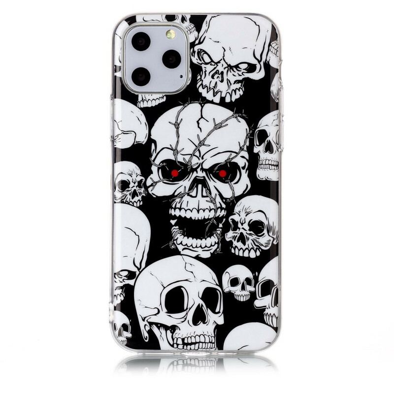 Coque iPhone 11 Pro Attention Têtes de Mort Fluorescente