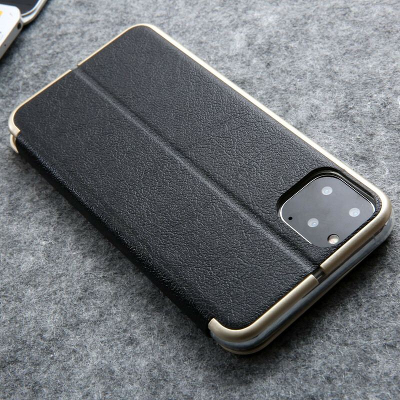 Flip Cover iPhone 11 Pro Simili Cuir CMAI2 Rebords Métallisés