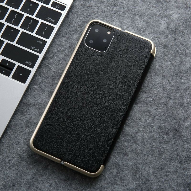 Flip Cover iPhone 11 Pro Simili Cuir CMAI2 Rebords Métallisés