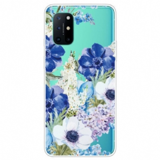 Coque OnePlus 8T Transparente Fleurs Bleues Aquarelle