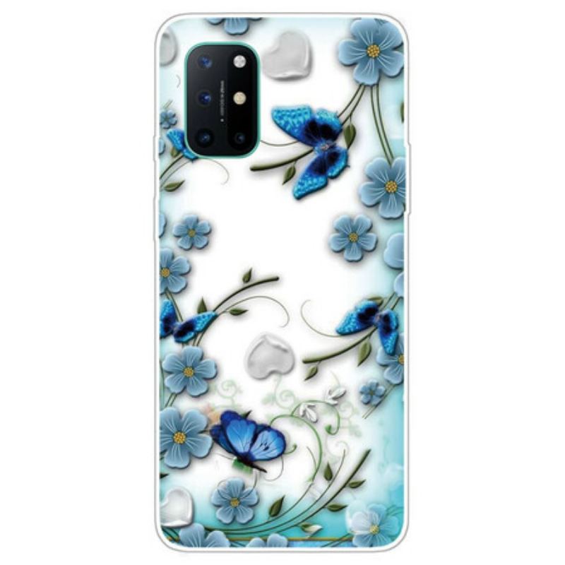 Coque OnePlus 8T Transparente Papillons et Fleurs Rétro