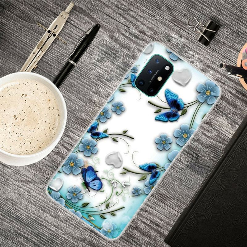 Coque OnePlus 8T Transparente Papillons et Fleurs Rétro