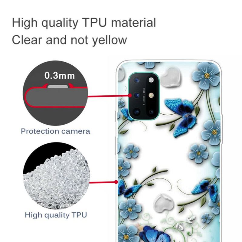 Coque OnePlus 8T Transparente Papillons et Fleurs Rétro