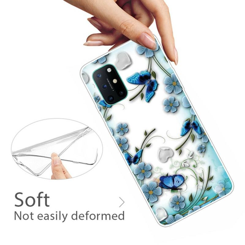 Coque OnePlus 8T Transparente Papillons et Fleurs Rétro