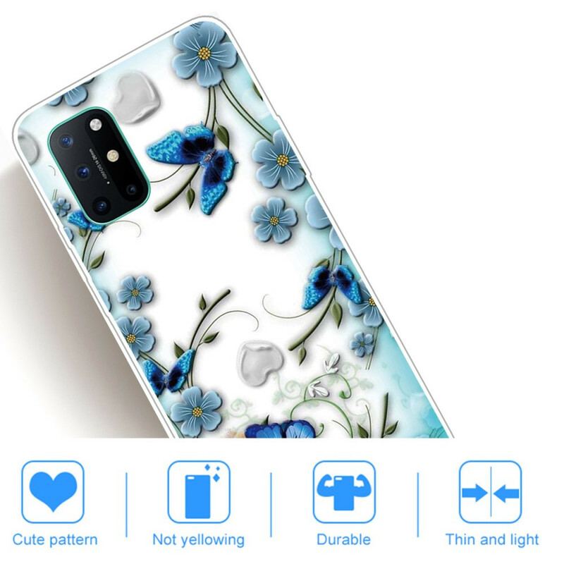 Coque OnePlus 8T Transparente Papillons et Fleurs Rétro