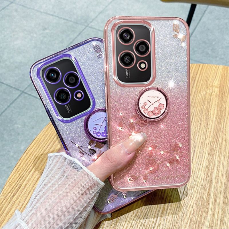 Coque Honor 200 Lite Anneau-Support Fleurs et Strass