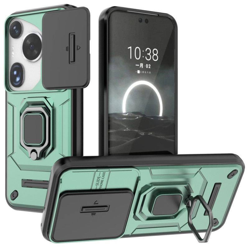 Coque Huawei Pura 70 Ultra Ring Résistante avec Protection Objectif Coulissante