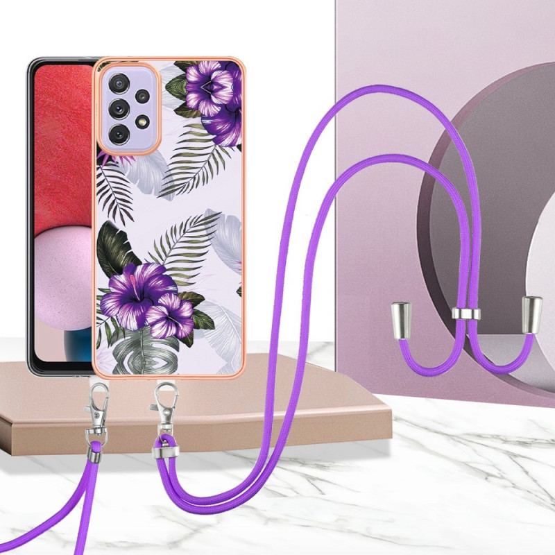 Coque Samsung Galaxy A13 à Cordon Fleurs