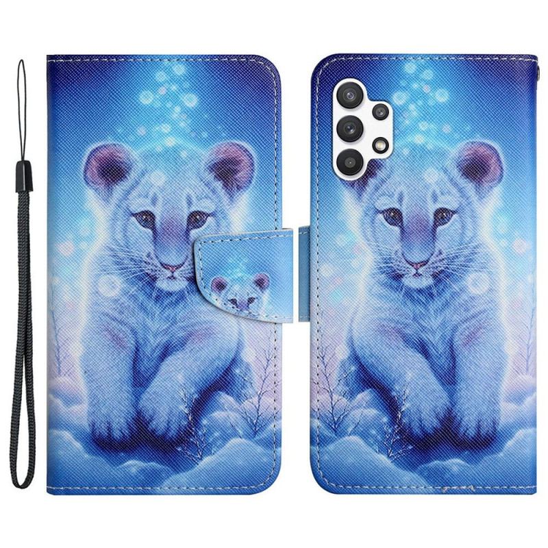 Housse Samsung Galaxy A13 Tigre Blanc avec Lanière