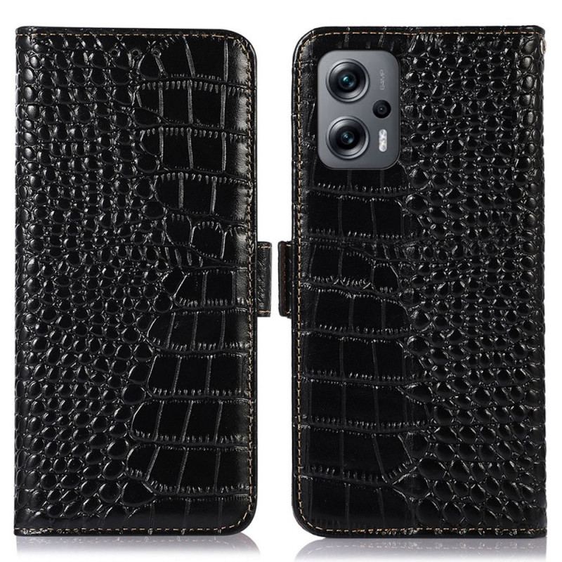 Housse Poco X4 GT Cuir Véritable Style Crocodile RFID