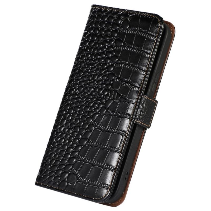 Housse Poco X4 GT Cuir Véritable Style Crocodile RFID