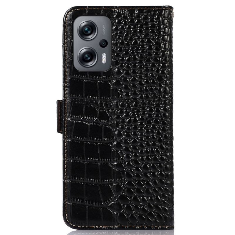 Housse Poco X4 GT Cuir Véritable Style Crocodile RFID