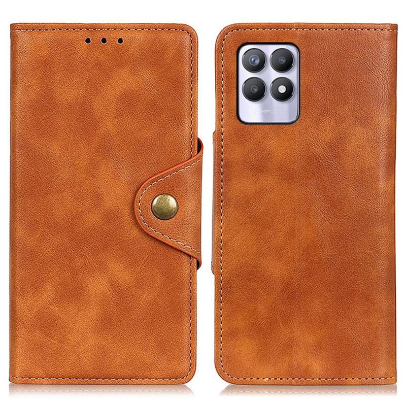 Housse Realme 8i Simili Cuir Vintage et Bouton