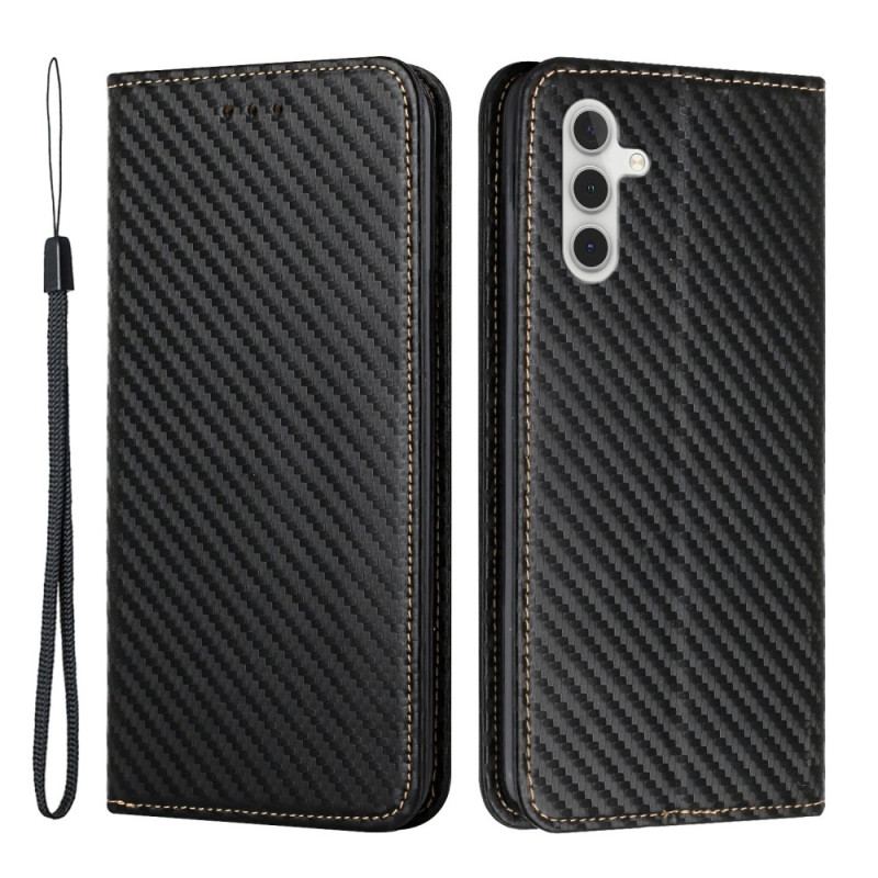 Flip Cover Samsung Galaxy A34 5G Style Fibre Carbone à Lanière