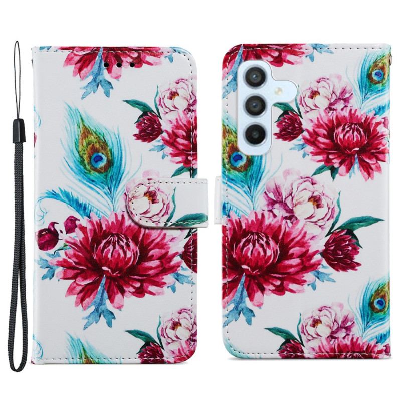 Housse Samsung Galaxy A34 5G Fantaisie Florale à Lanière