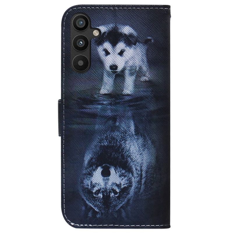 Housse Samsung Galaxy A34 5G Loup Aquarelle à Lanière