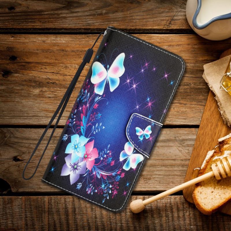 Housse Samsung Galaxy A34 5G Papillons Féériques à Lanière