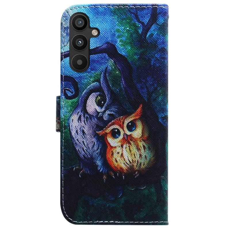 Housse Samsung Galaxy A34 5G Peinture Hiboux à Lanière