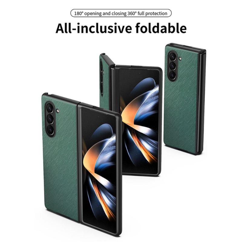 Coque Samsung Galaxy Z Fold Style Cuir Effet Tissé