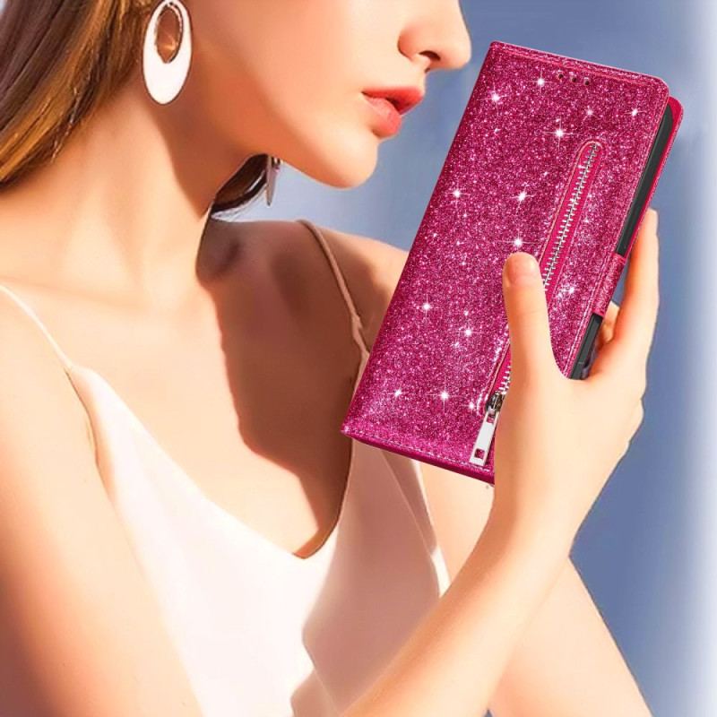 Housse Samsung Galaxy Z Fold 5 Porte-Monnaie Paillettes à Lanière