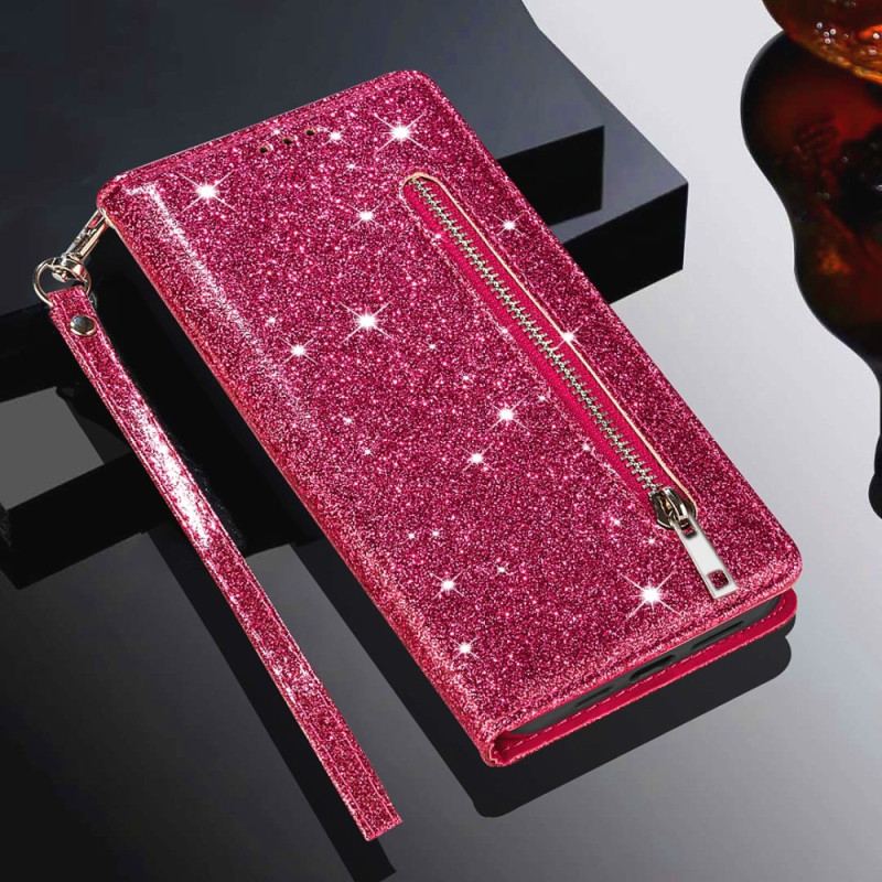 Housse Samsung Galaxy Z Fold 5 Porte-Monnaie Paillettes à Lanière