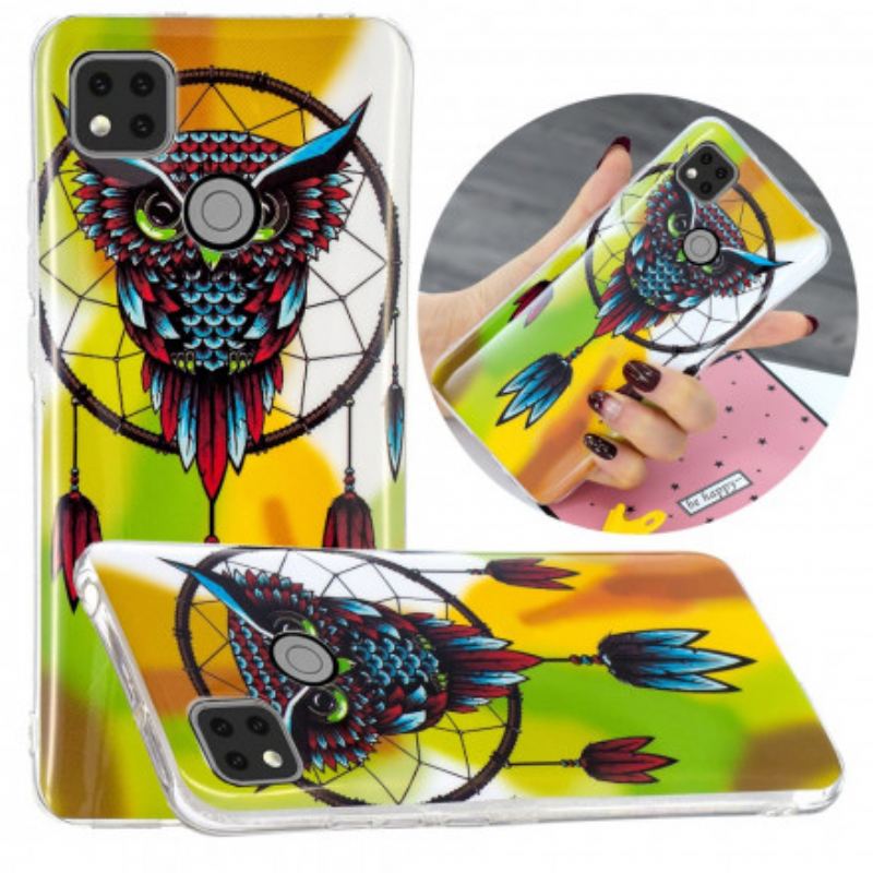 Coque Xiaomi Redmi 9C Attrape Rêves Hibou Fluorescent