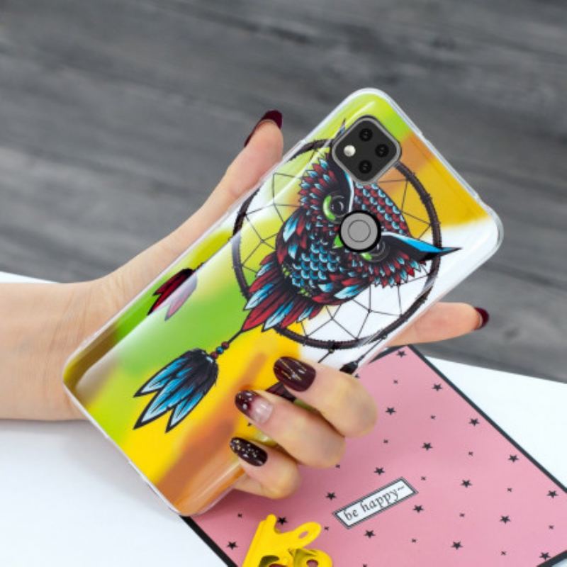 Coque Xiaomi Redmi 9C Attrape Rêves Hibou Fluorescent