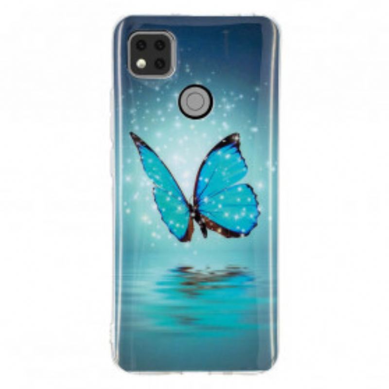 Coque Xiaomi Redmi 9C Papillon Bleu Fluorescente